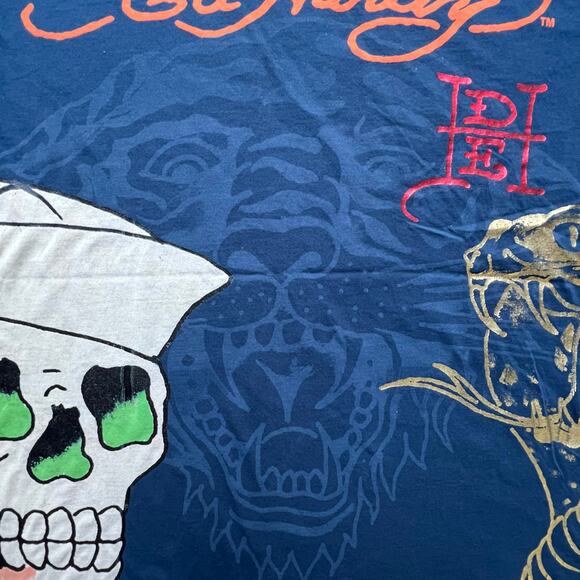 Ed Hardy Christian Audigier Skull Cobra Foil AOP T Shirt Y2K Streetwear Hype L - Picture 5 of 12